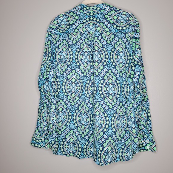 Talbots Shirt Womens Size XL Green Blue Paisley Classic Cotton Button Up L/S Top - Picture 4 of 10